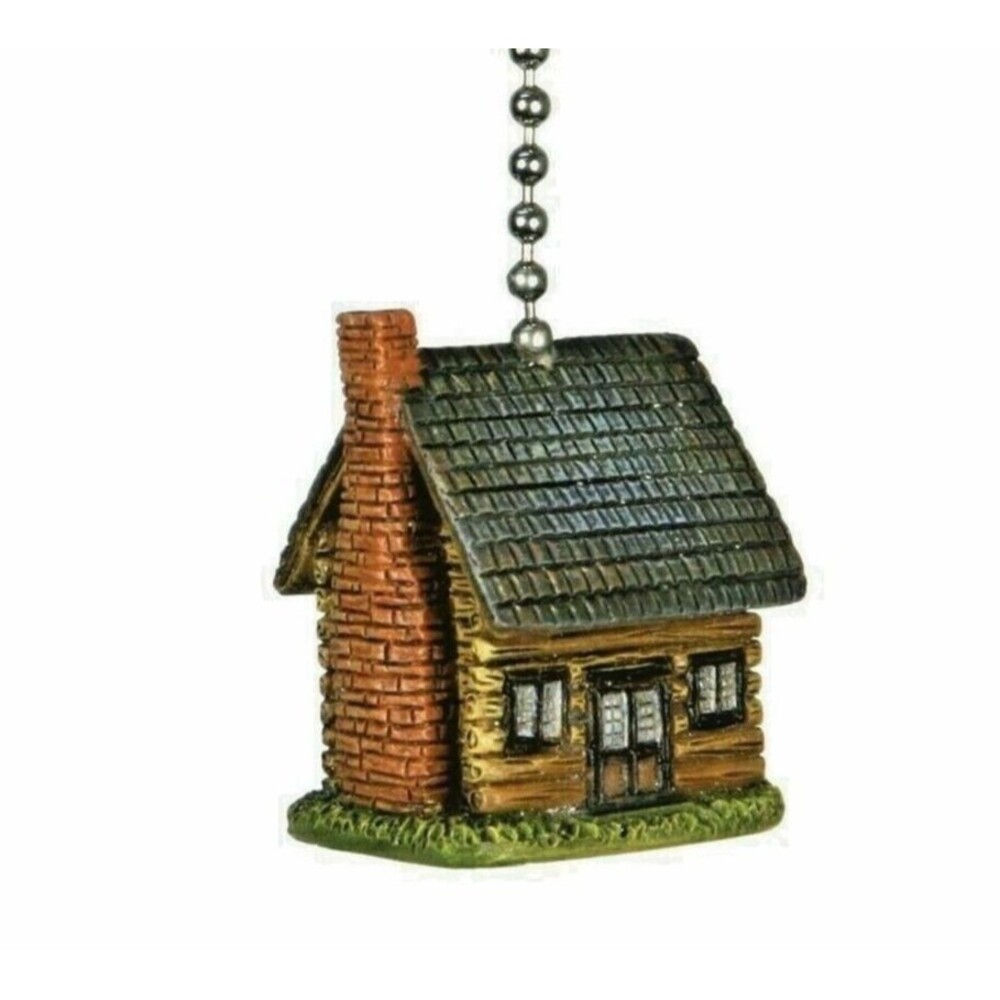 River's Edge Log Cabin Ceiling Fan Pull Lodge Ornament 12-In Chain Green Brown
